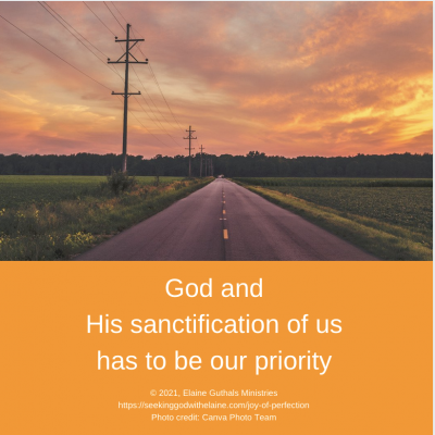 God and His sanctification of us has to be our priority.