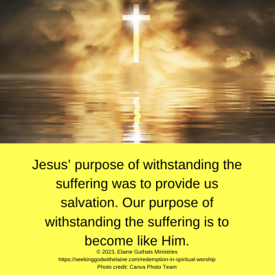 Jesus’ purpose of withstanding the suffering was to provide us salvation. Our purpose of withstanding the suffering is to become like Him.