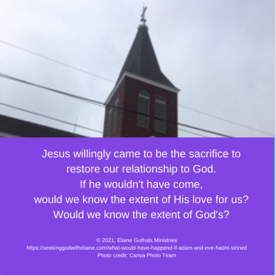 Jesus willingly came to be the sacrifice to restore our relationship with God. If He wouldn’t have come, would we know the extent of His love for us? Would we know the extent of God’s?