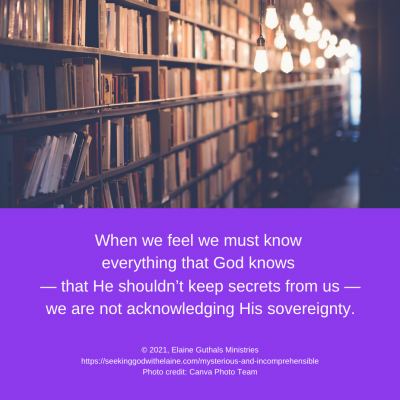 When we feel we must know everything that God knows — that He shouldn’t keep secrets from us — we are not acknowledging His sovereignty.