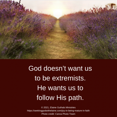 God doesn’t want us to be extremists. He wants us to follow His path.