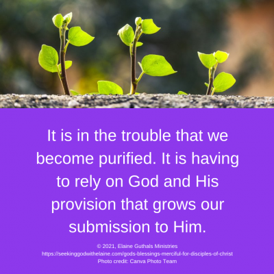 It is in the trouble that we become purified. It is having to rely on God and His provision that grows our submission to Him.