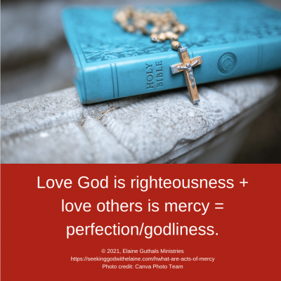 Love God is righteousness + love others is mercy = perfection/godliness.