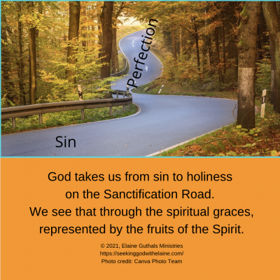 God takes us from sin to holiness on the Sanctification Road. We see that through the spiritual graces, represented by the fruits of the Spirit.