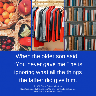 When the older son says, “You never gave me,” he is ignoring what all the things the father did give him.