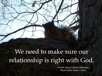 Squirrel with caption We need to make sure our relationship is right with God.